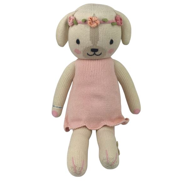 Cuddle + Kind Charlotte Dog 19” Plush Doll Hand Knit Pink Dress Flower Headband - Picture 1 of 14